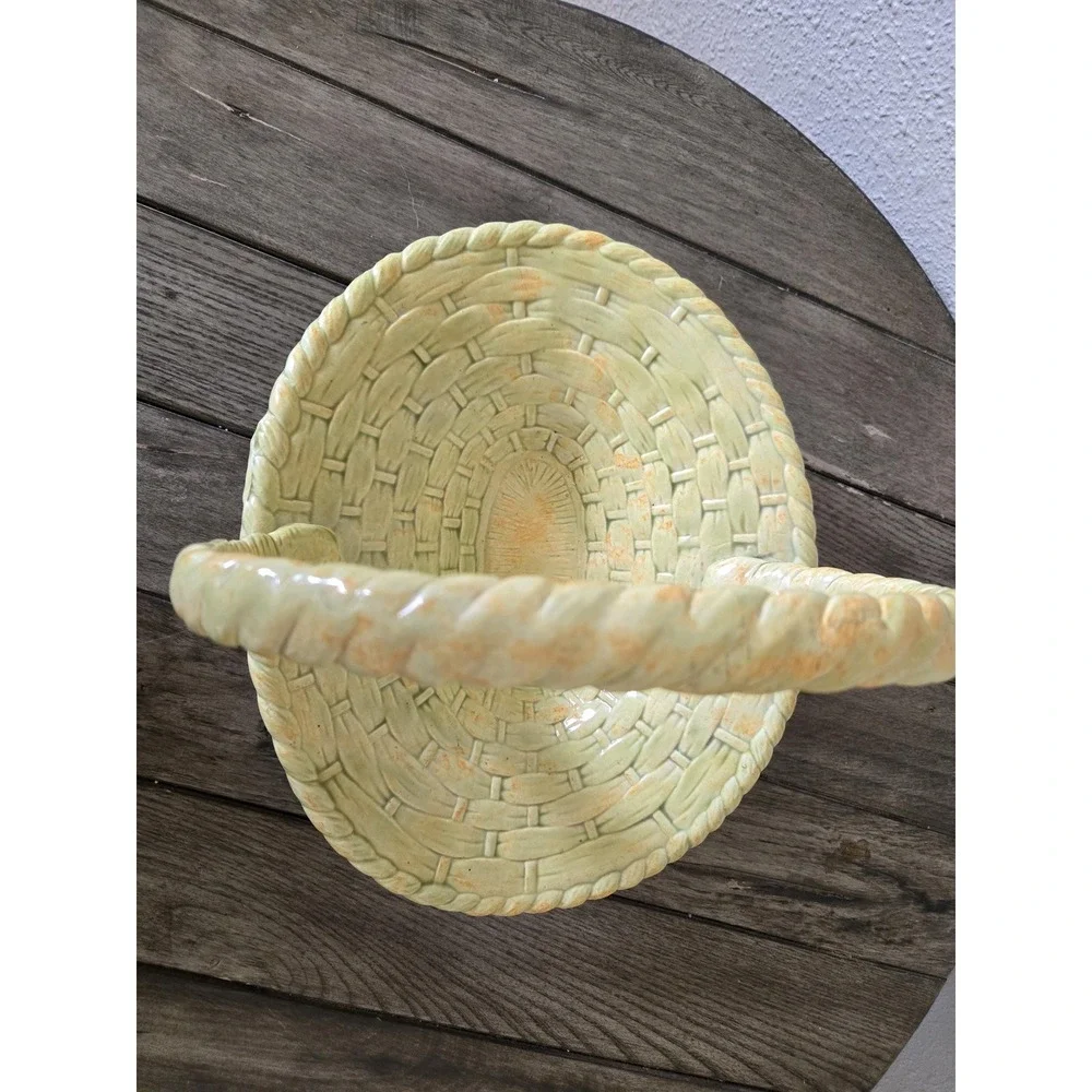 Vintage Atlantic Mold Ceramic Hand Painted Basket  Spring Easter Centerpiece